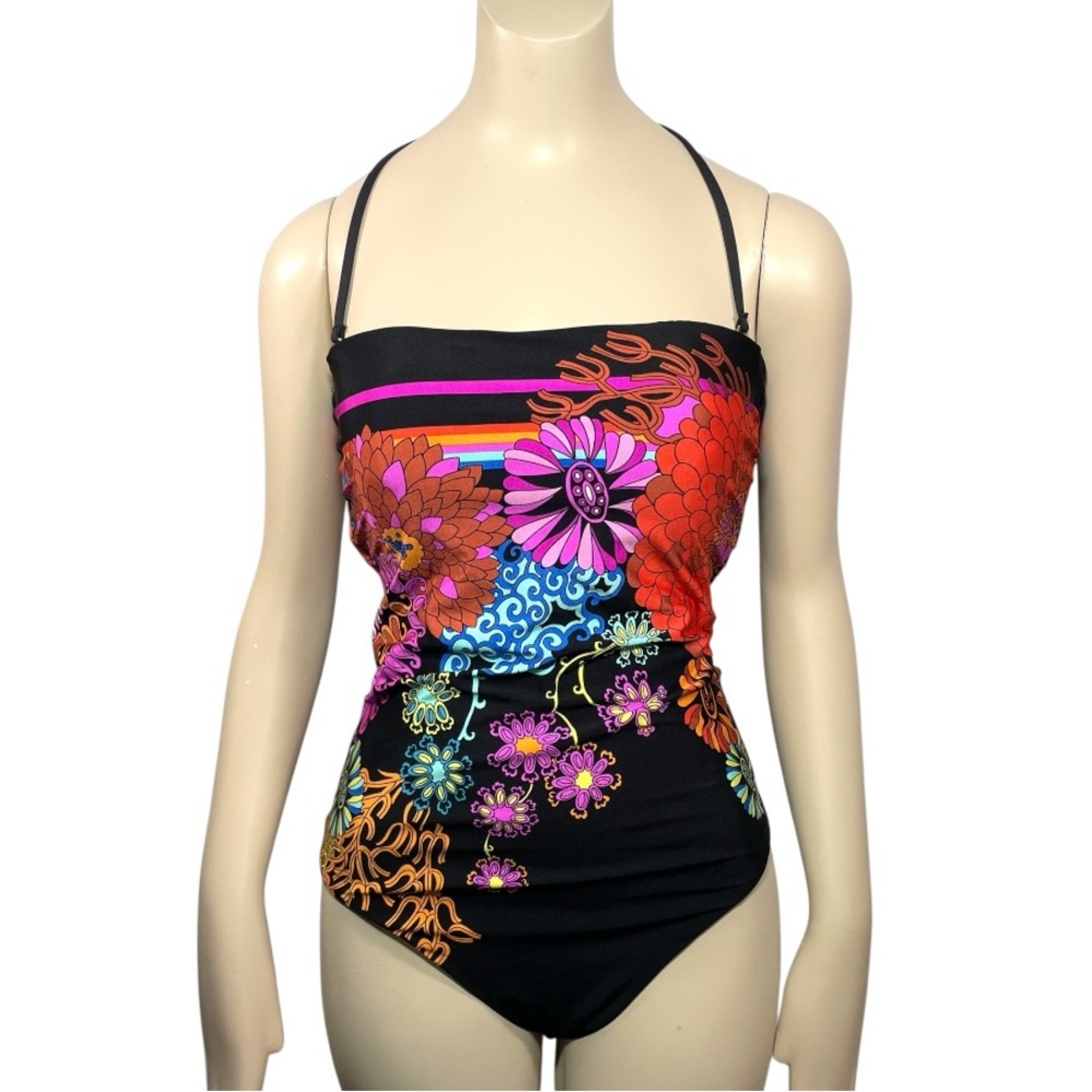 Trina Turk electric reef bandeau one piece swimsuit black M